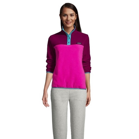 NWT Lands End Color Block Heritage Fleece Snap Neck Pullover - Picture 4 of 11
